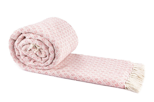 Casablanca Blush Pink Recycled Cotton Geometric Pattern Tasselled Throw Blanket