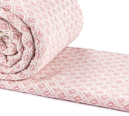 Casablanca Blush Pink Recycled Cotton Geometric Pattern Tasselled Throw Blanket