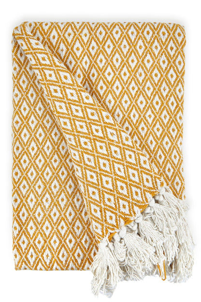 Emma Barclay Casablanca Recycled Cotton Geometric Scandi Throw Ochre