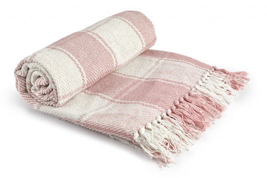Emma Barclay Frisco - Recycled Cotton Traditional Check Chair Sofa Setee Throw Over Blanket in Blush Pink