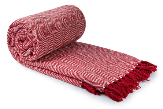 Emma Barclay Herringbone - Recycled Cotton Patterned Chair Sofa Setee Bed Throw Over Blanket in Red